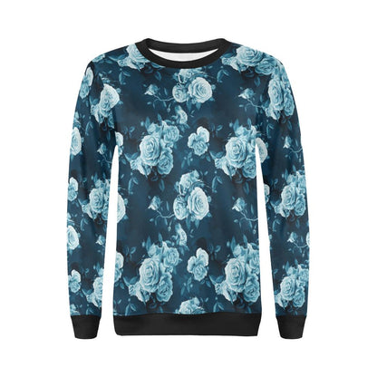 Rose Blue Pattern Print Design RO014 Women Long Sleeve Sweatshirt-JorJune