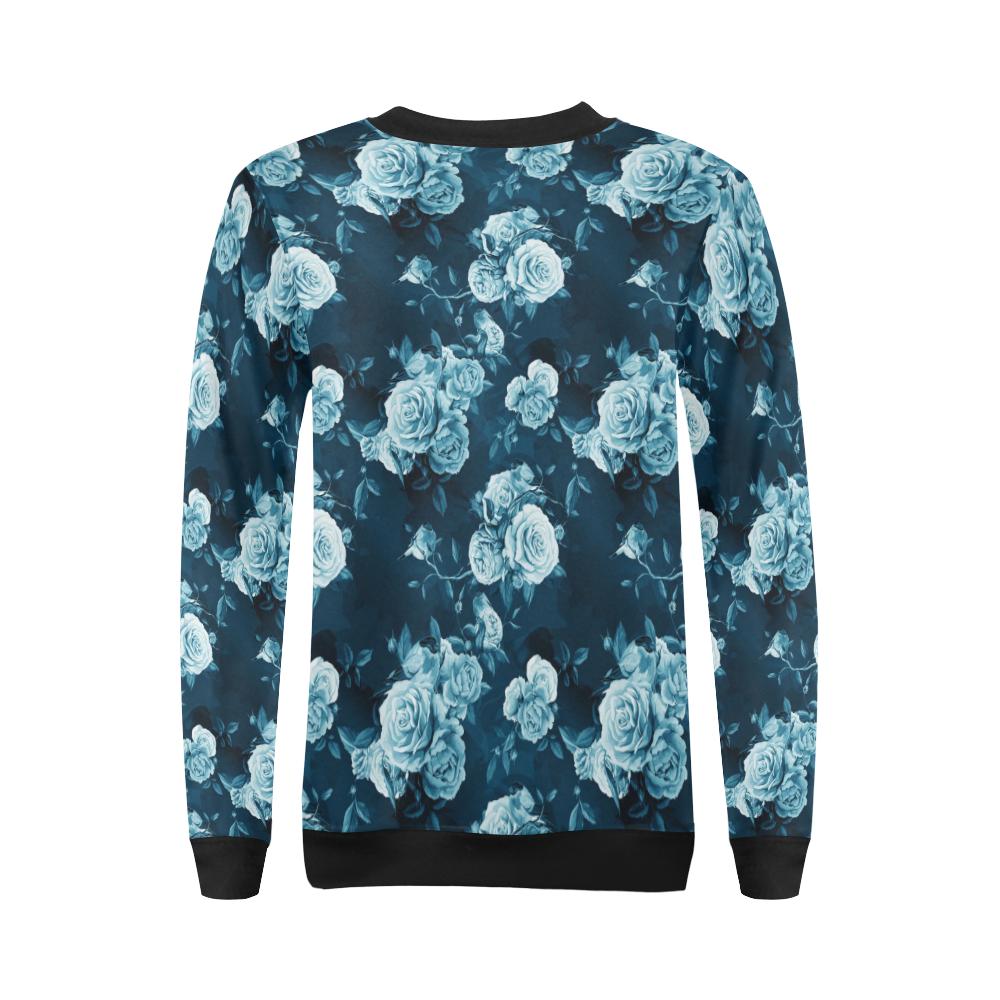 Rose Blue Pattern Print Design RO014 Women Long Sleeve Sweatshirt-JorJune