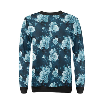 Rose Blue Pattern Print Design RO014 Women Long Sleeve Sweatshirt-JorJune