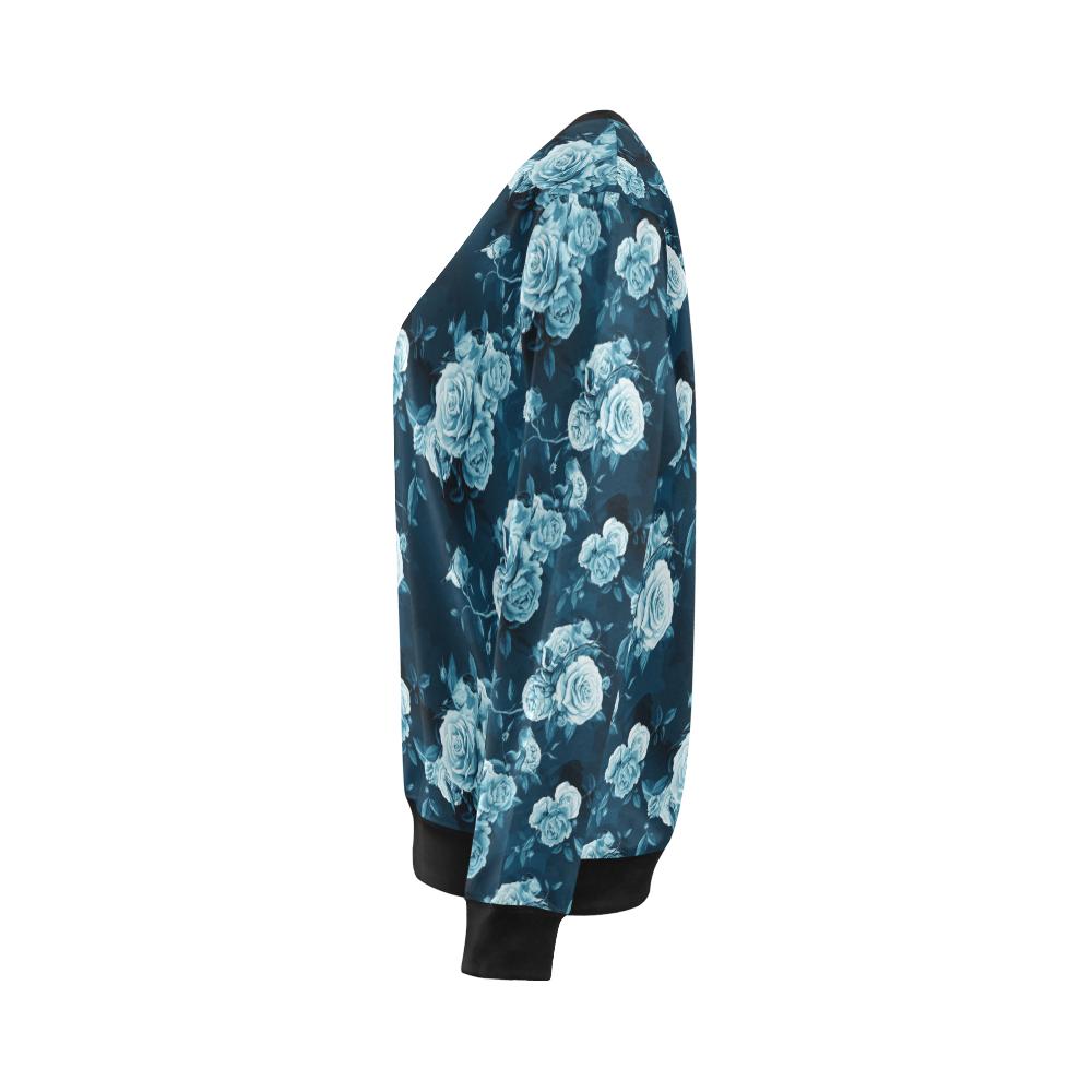 Rose Blue Pattern Print Design RO014 Women Long Sleeve Sweatshirt-JorJune