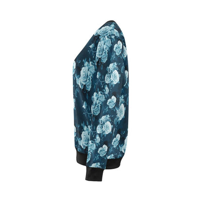 Rose Blue Pattern Print Design RO014 Women Long Sleeve Sweatshirt-JorJune
