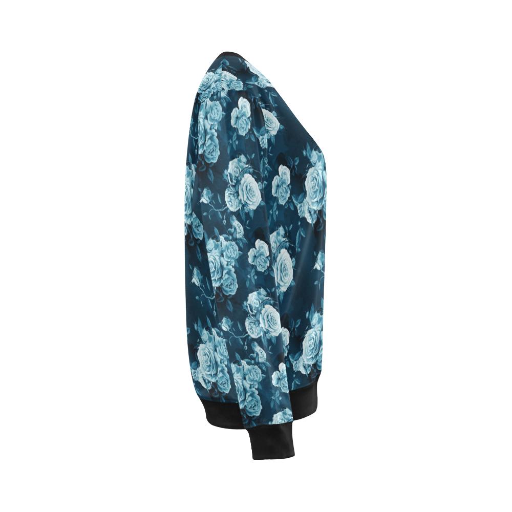 Rose Blue Pattern Print Design RO014 Women Long Sleeve Sweatshirt-JorJune