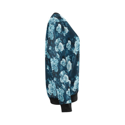 Rose Blue Pattern Print Design RO014 Women Long Sleeve Sweatshirt-JorJune