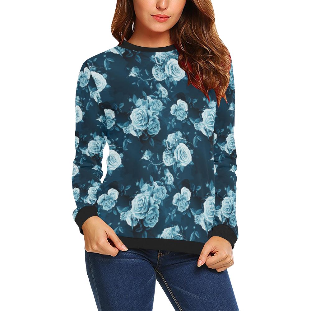 Rose Blue Pattern Print Design RO014 Women Long Sleeve Sweatshirt-JorJune