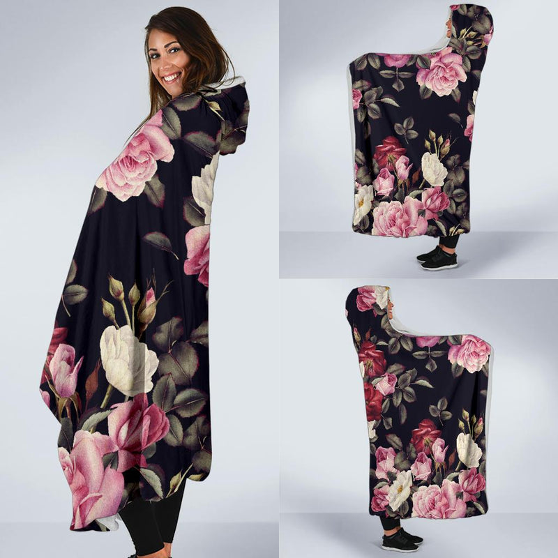 Rose Pattern Hooded Blanket-JORJUNE.COM