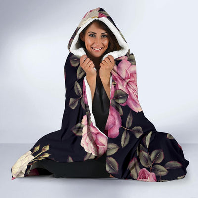 Rose Pattern Hooded Blanket-JORJUNE.COM