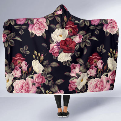 Rose Pattern Hooded Blanket-JORJUNE.COM