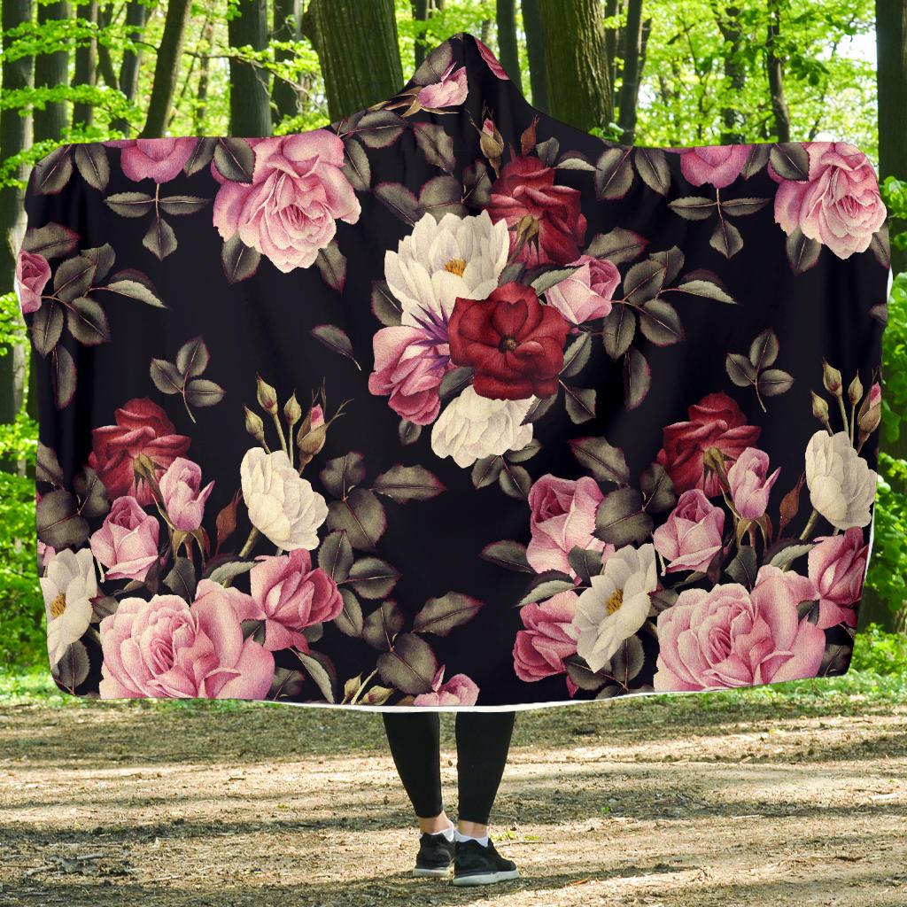 Rose Pattern Hooded Blanket-JORJUNE.COM