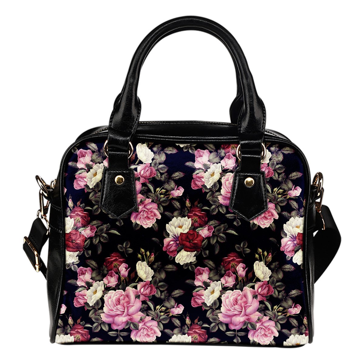 Rose Pattern Leather Shoulder Handbag