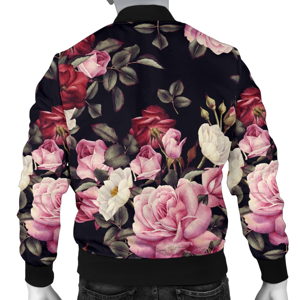 Rose Pattern Men Casual Bomber Jacket