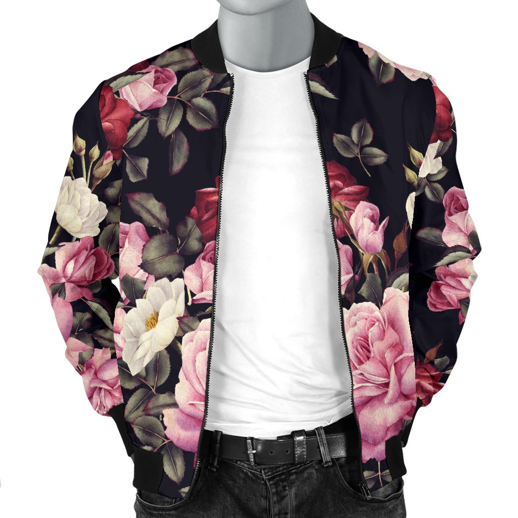 Rose Pattern Men Casual Bomber Jacket