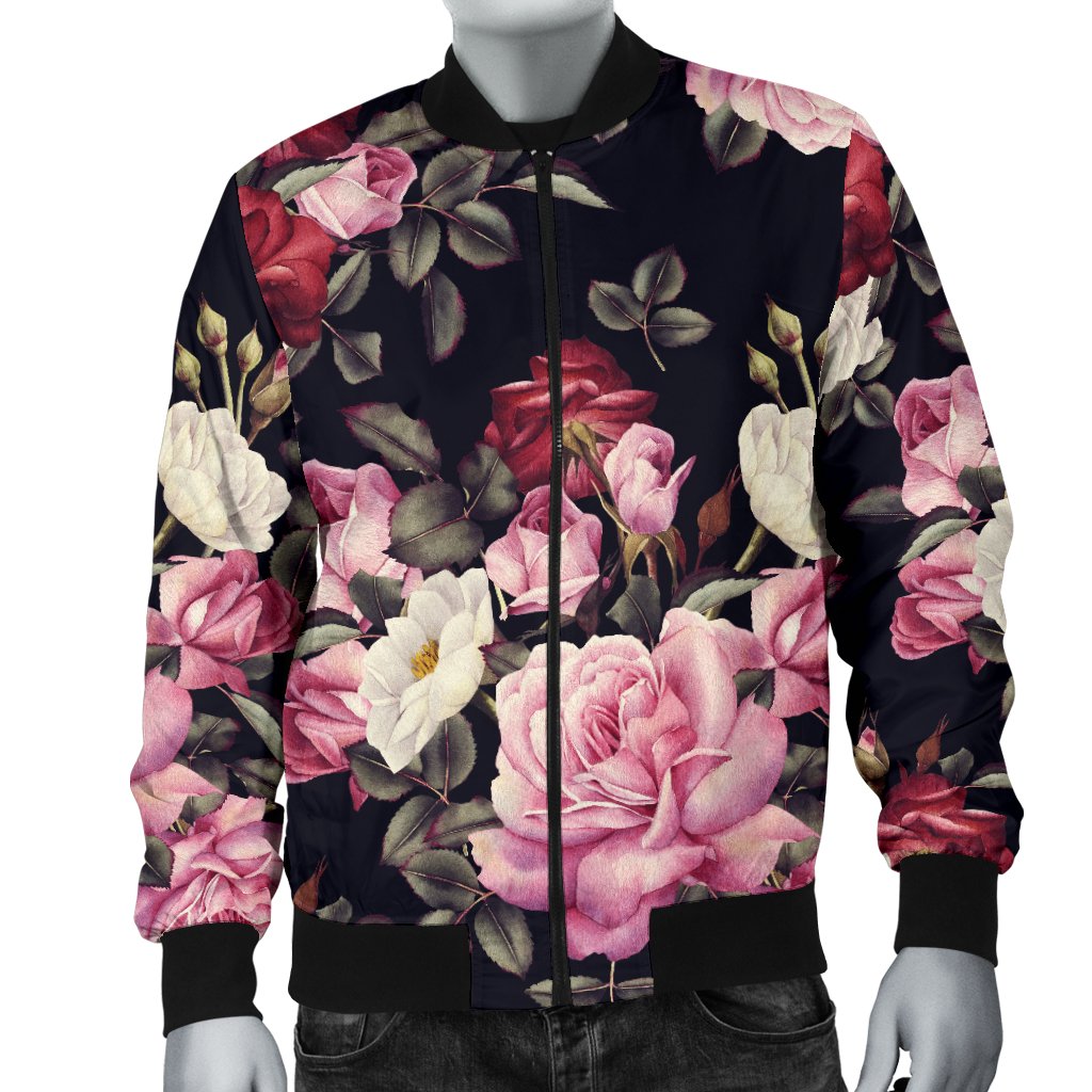 Rose Pattern Men Casual Bomber Jacket