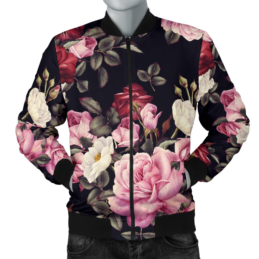 Rose Pattern Men Casual Bomber Jacket