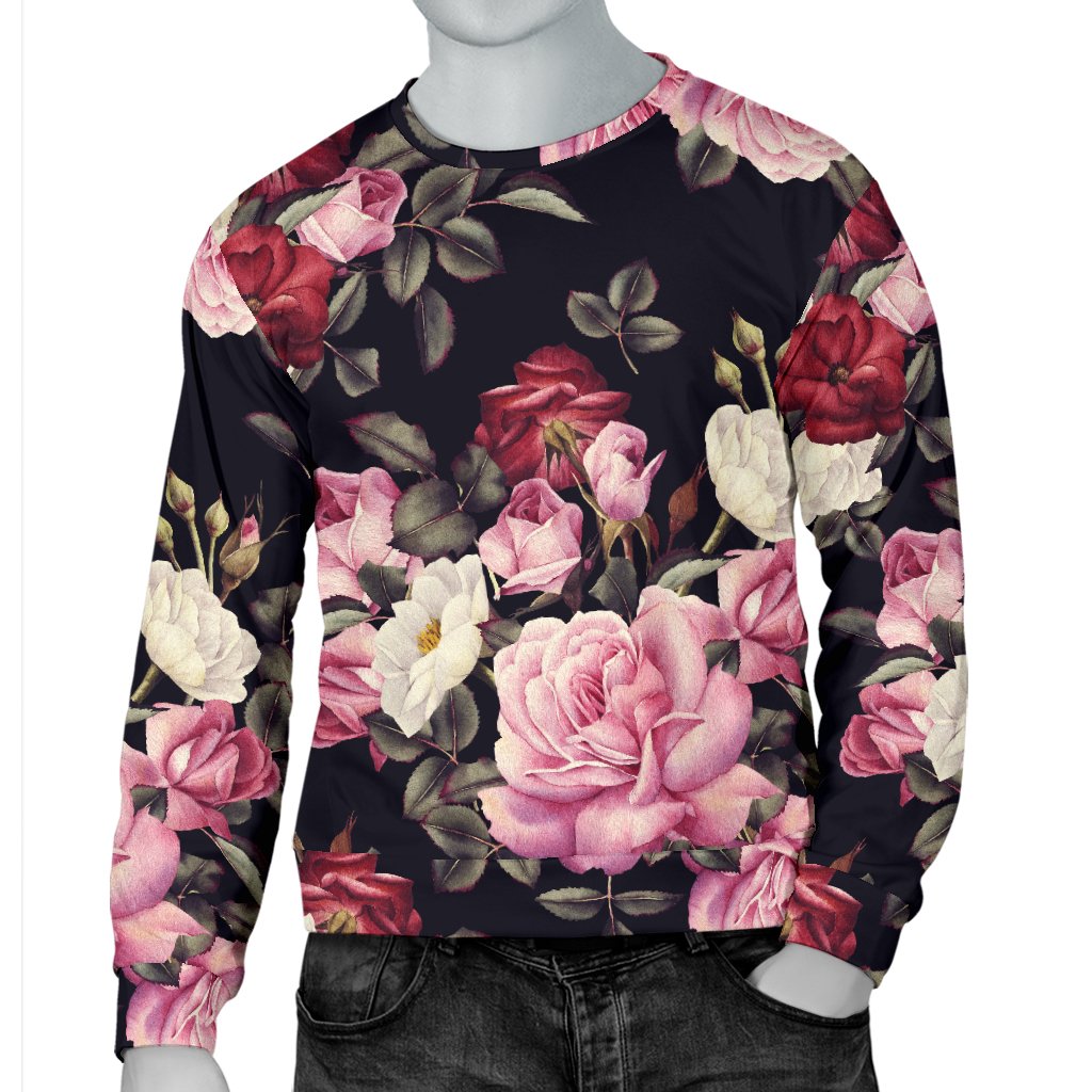 Rose Pattern Men Crewneck Sweatshirt