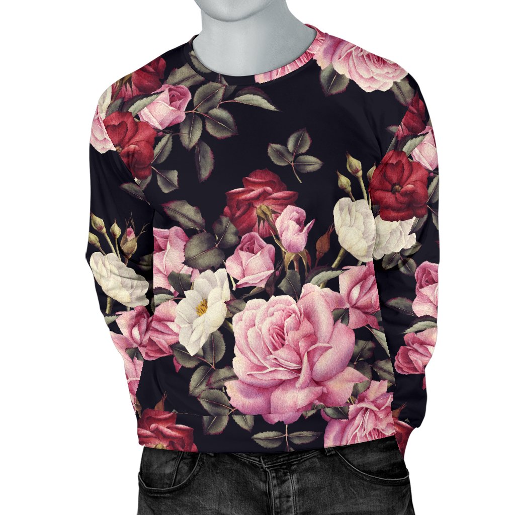 Rose Pattern Men Crewneck Sweatshirt