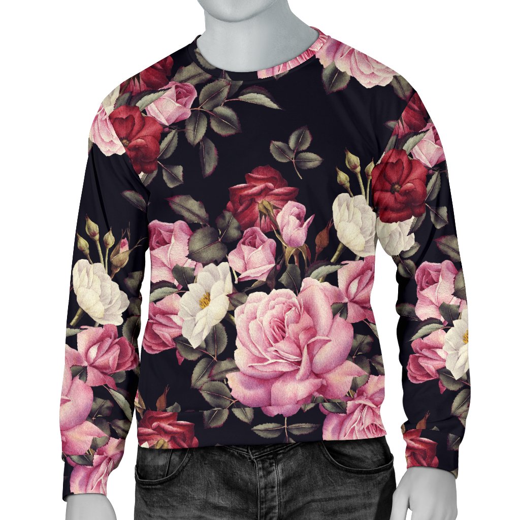 Rose Pattern Men Crewneck Sweatshirt
