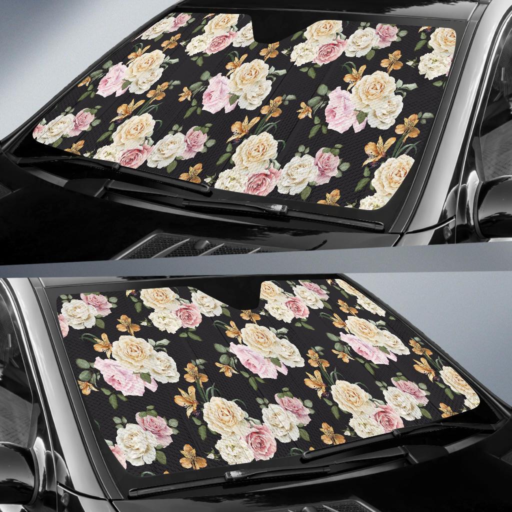 Rose Pattern Print Design A01 Car Sun Shades-JORJUNE.COM