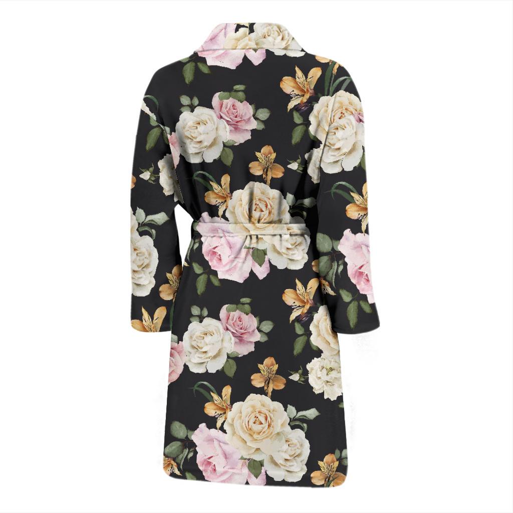 Rose Pattern Print Design A01 Men Bathrobe-JORJUNE.COM