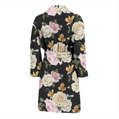 Rose Pattern Print Design A01 Men Bathrobe-JORJUNE.COM
