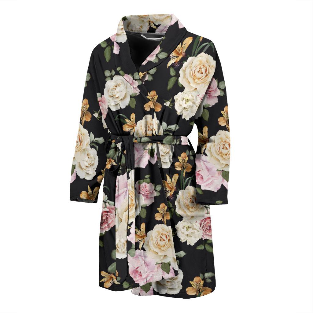 Rose Pattern Print Design A01 Men Bathrobe-JORJUNE.COM