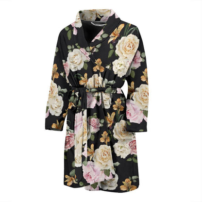 Rose Pattern Print Design A01 Men Bathrobe-JORJUNE.COM