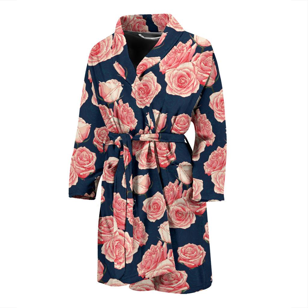 Rose Pattern Print Design A03 Men Bathrobe-JORJUNE.COM