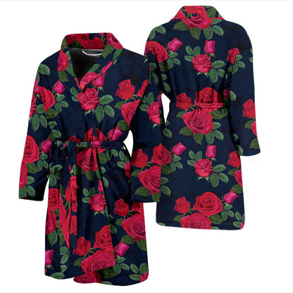 Rose Pattern Print Design A04 Men Bathrobe-JORJUNE.COM
