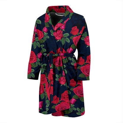 Rose Pattern Print Design A04 Men Bathrobe-JORJUNE.COM