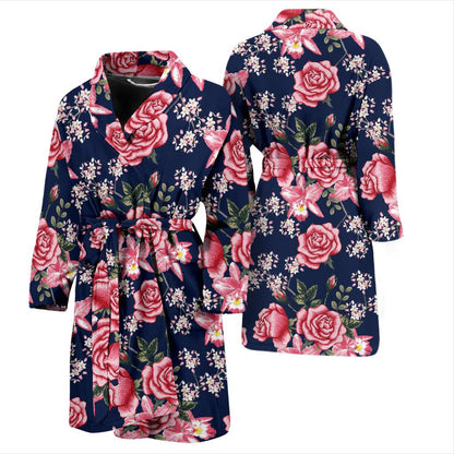 Rose Pattern Print Design A05 Men Bathrobe-JORJUNE.COM