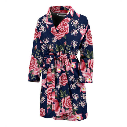 Rose Pattern Print Design A05 Men Bathrobe-JORJUNE.COM