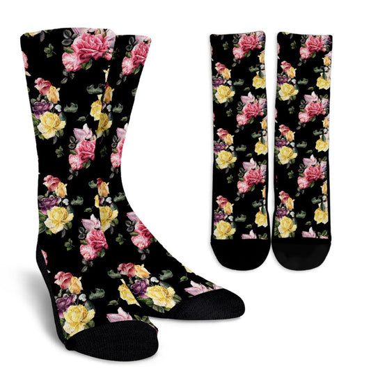 Rose Pattern Print Design RO010 Crew Socks-JORJUNE.COM