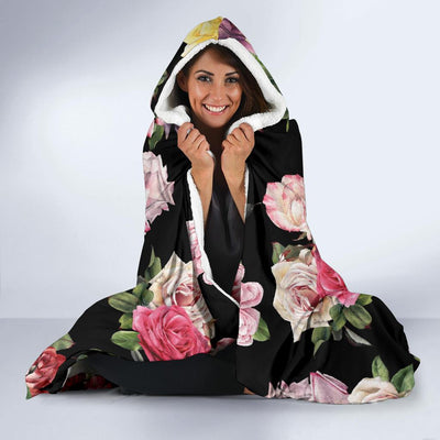 Rose Pattern Print Design RO010 Hooded Blanket-JORJUNE.COM