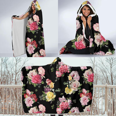 Rose Pattern Print Design RO010 Hooded Blanket-JORJUNE.COM