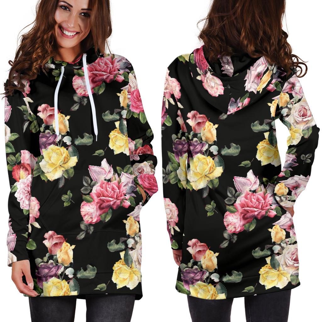 Rose Pattern Print Design RO010 Women Hoodie Dress