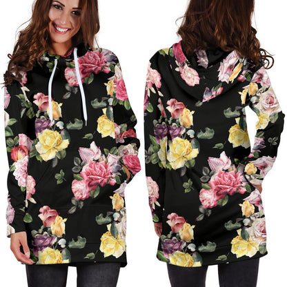Rose Pattern Print Design RO010 Women Hoodie Dress