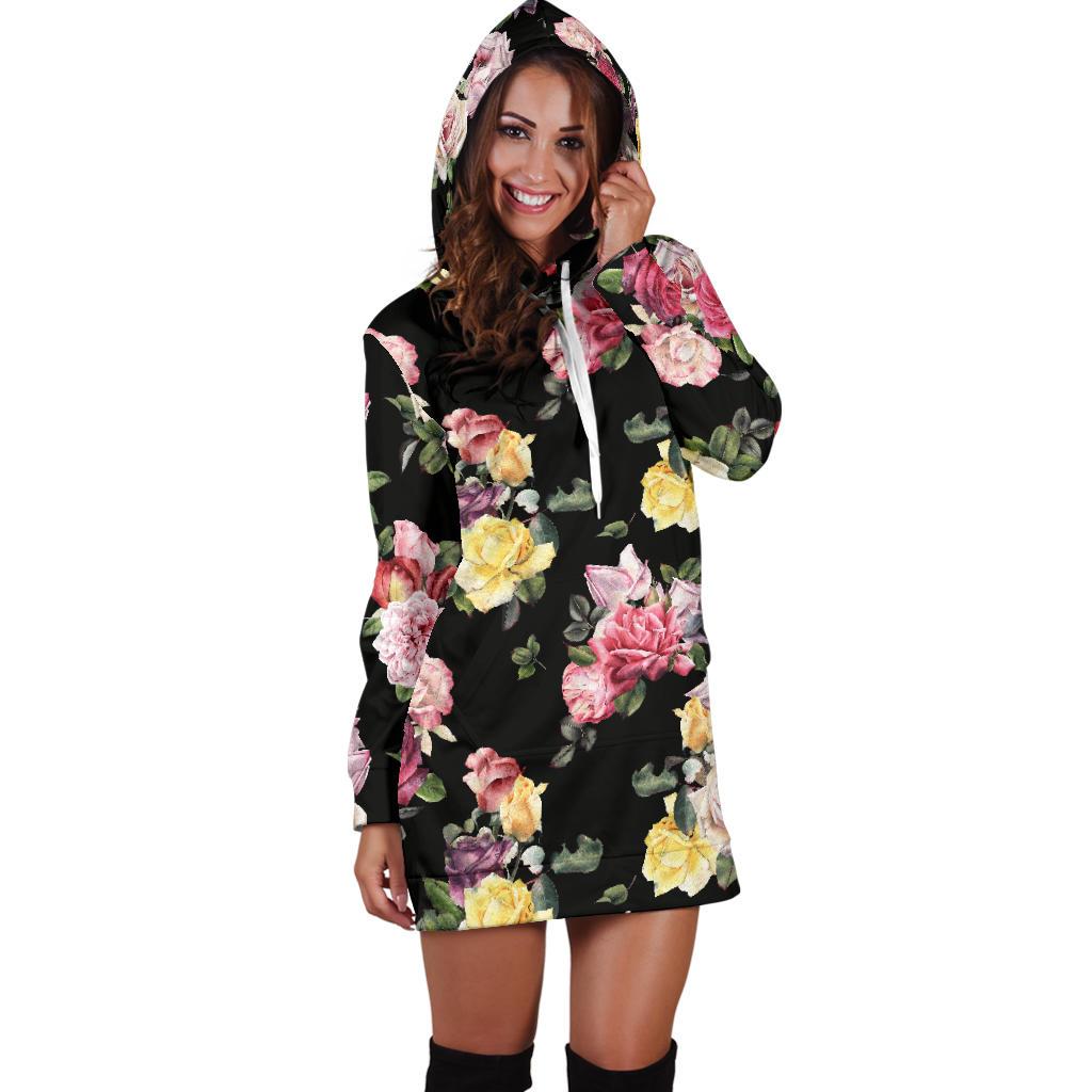 Rose Pattern Print Design RO010 Women Hoodie Dress