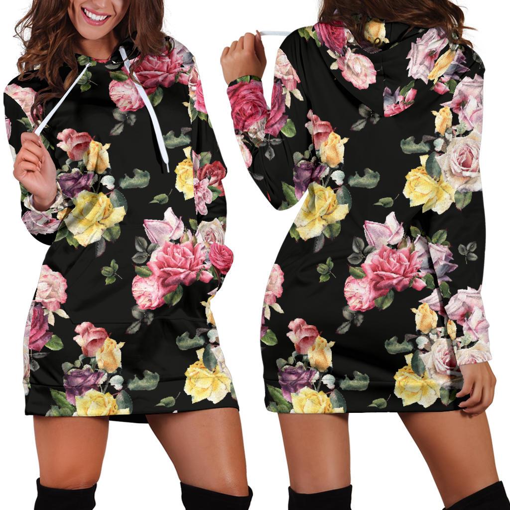 Rose Pattern Print Design RO010 Women Hoodie Dress