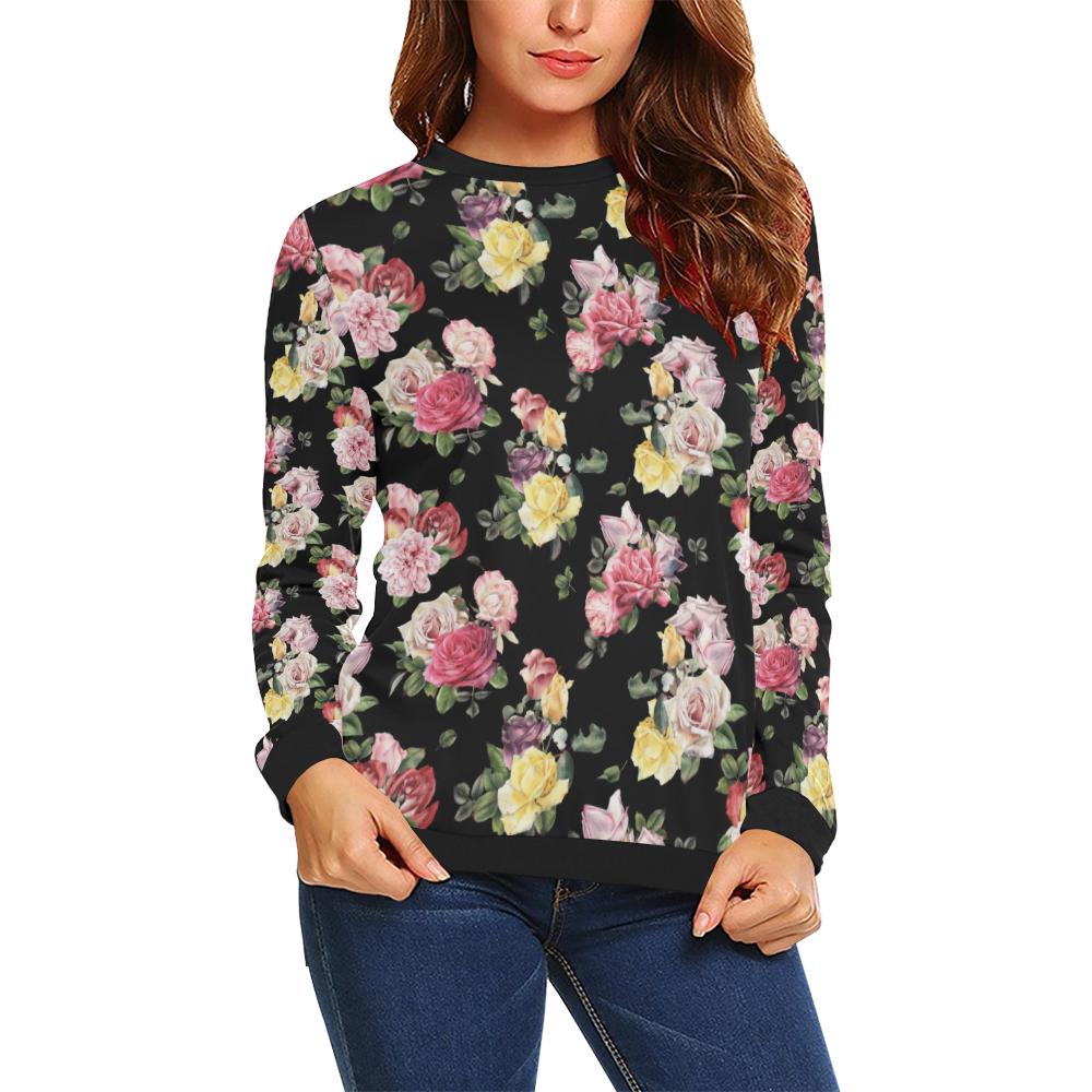 Rose Pattern Print Design RO010 Women Long Sleeve Sweatshirt-JorJune