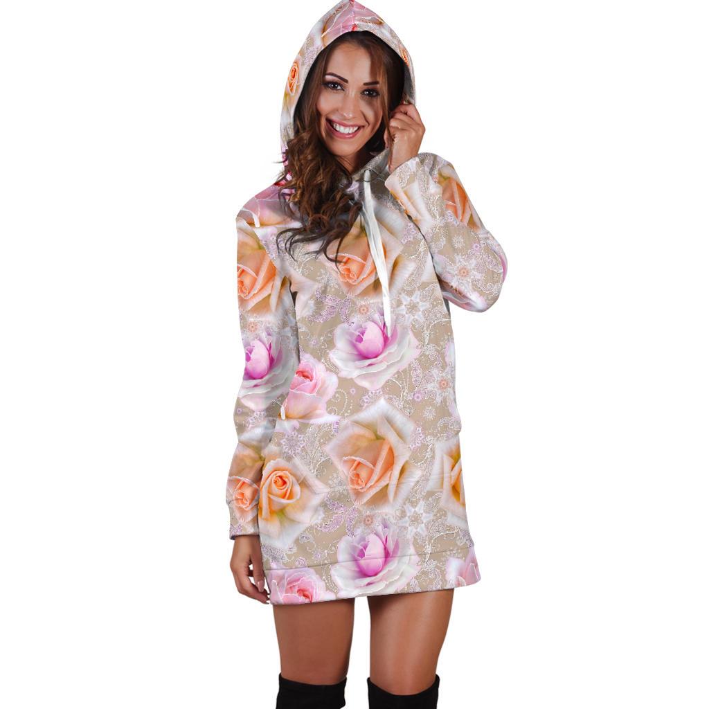 Rose Pattern Print Design RO011 Women Hoodie Dress