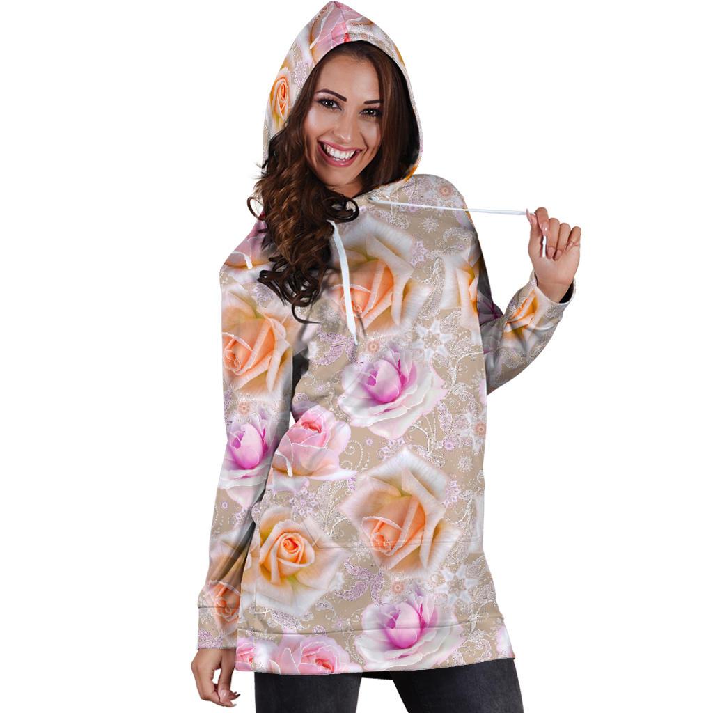 Rose Pattern Print Design RO011 Women Hoodie Dress