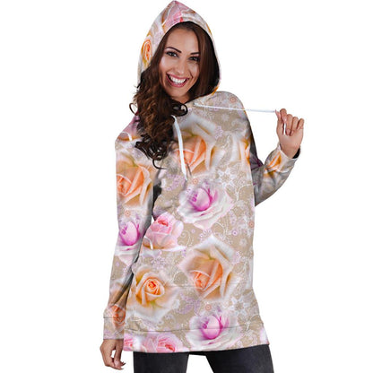 Rose Pattern Print Design RO011 Women Hoodie Dress