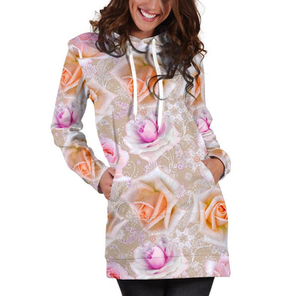 Rose Pattern Print Design RO011 Women Hoodie Dress