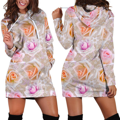 Rose Pattern Print Design RO011 Women Hoodie Dress