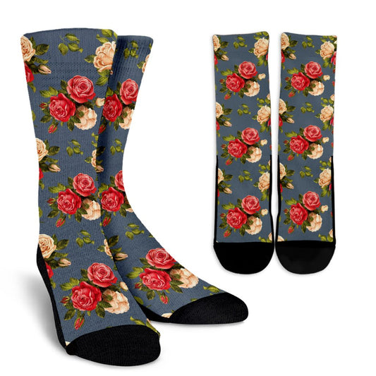 Rose Pattern Print Design RO017 Crew Socks-JORJUNE.COM