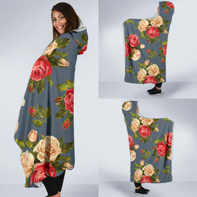 Rose Pattern Print Design RO017 Hooded Blanket-JORJUNE.COM