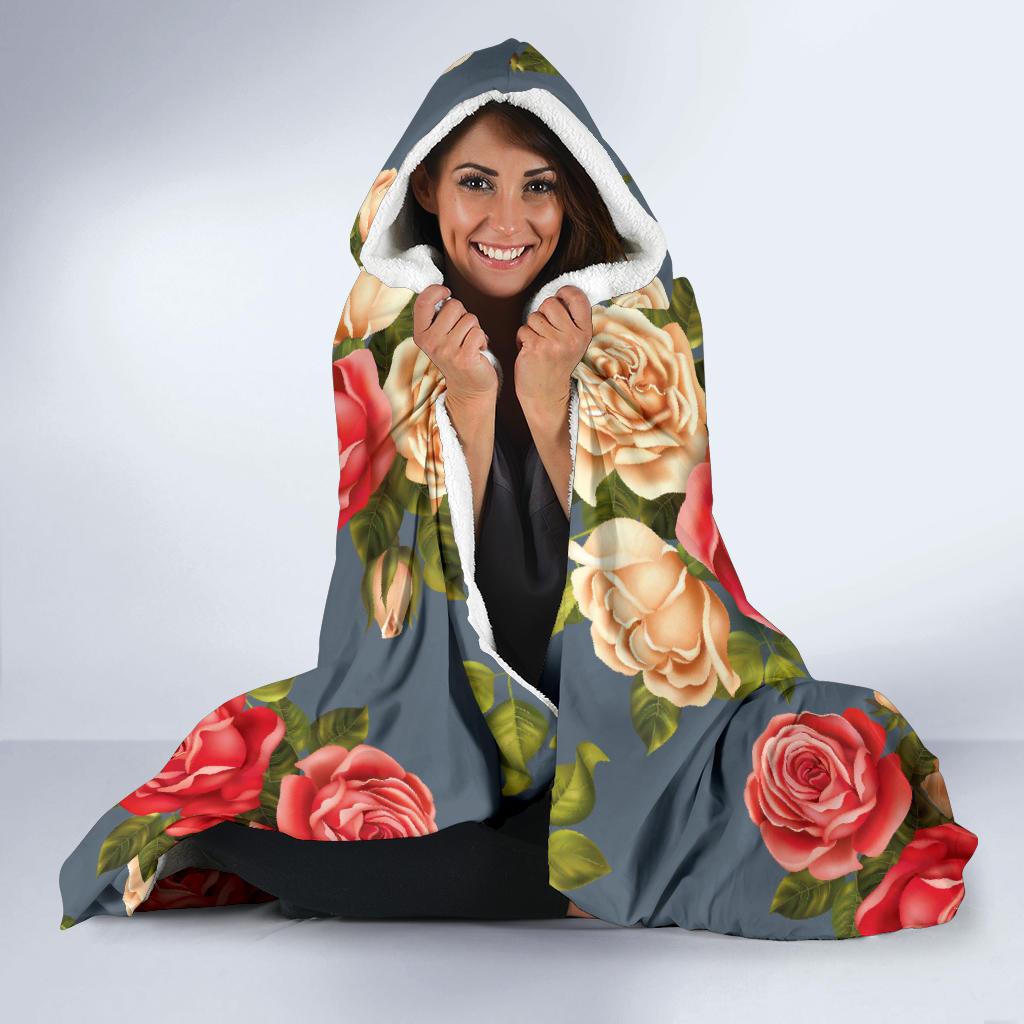 Rose Pattern Print Design RO017 Hooded Blanket-JORJUNE.COM