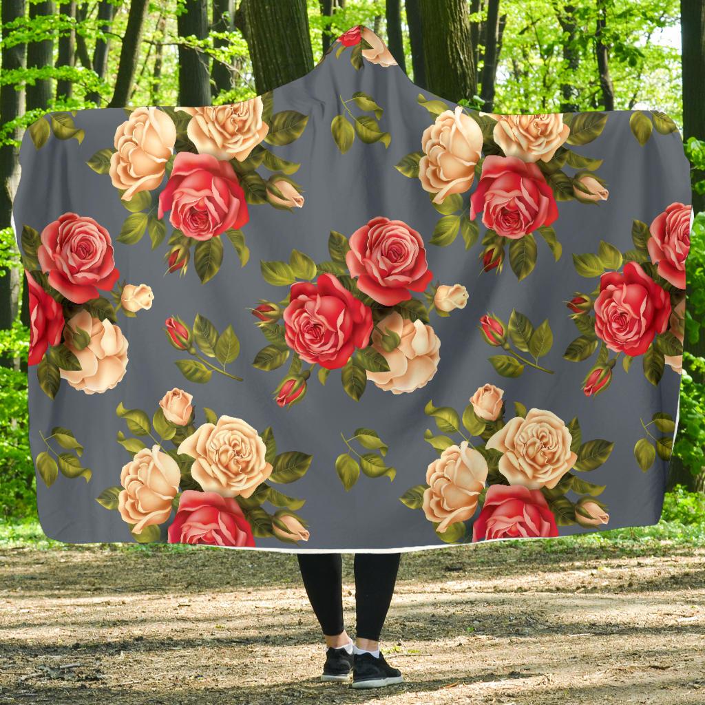 Rose Pattern Print Design RO017 Hooded Blanket-JORJUNE.COM