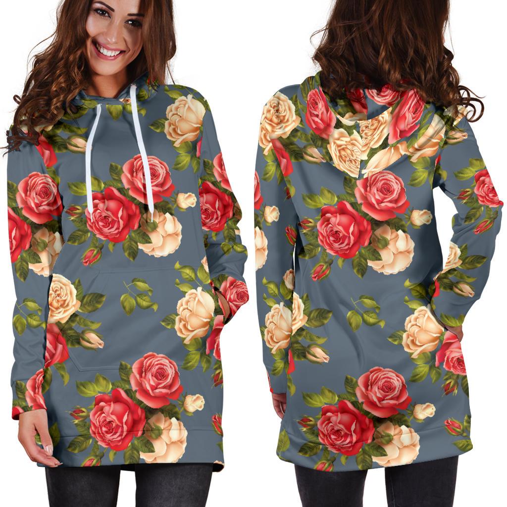 Rose Pattern Print Design RO017 Women Hoodie Dress