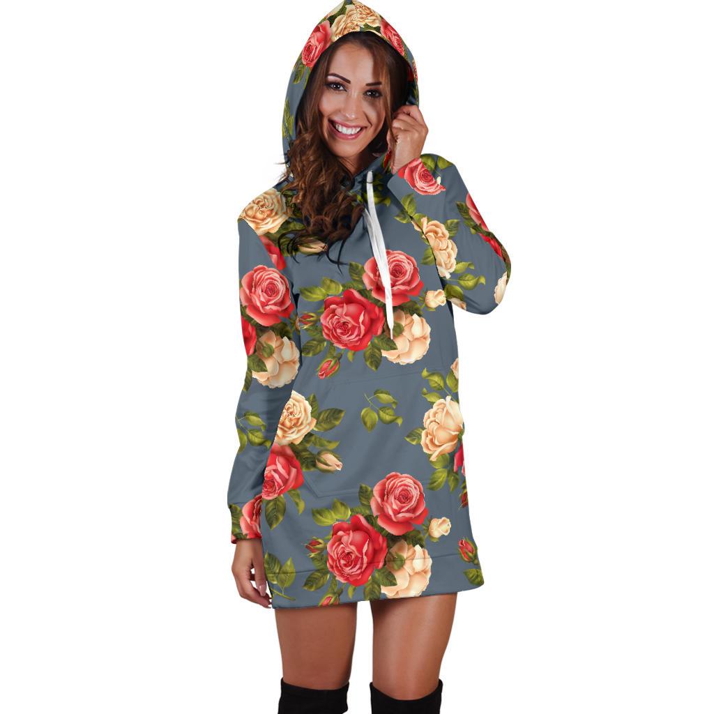 Rose Pattern Print Design RO017 Women Hoodie Dress