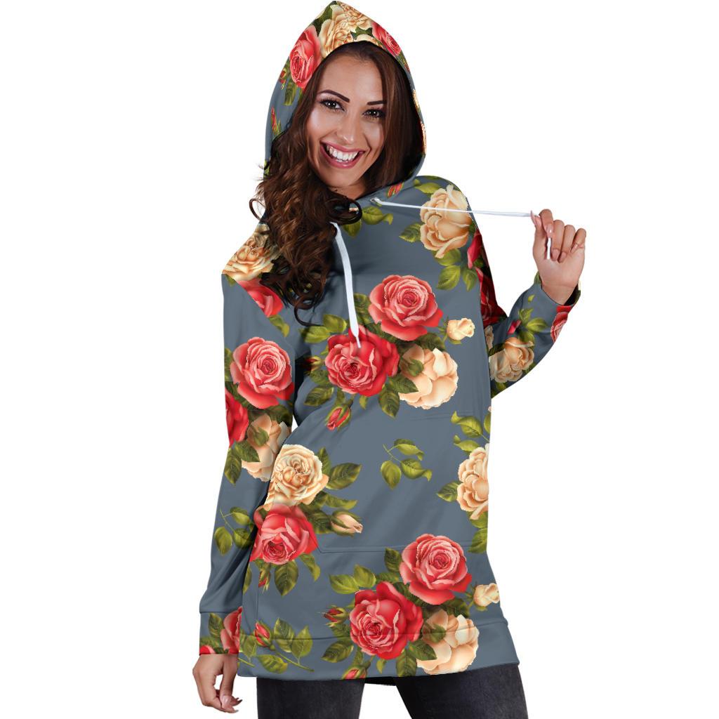 Rose Pattern Print Design RO017 Women Hoodie Dress